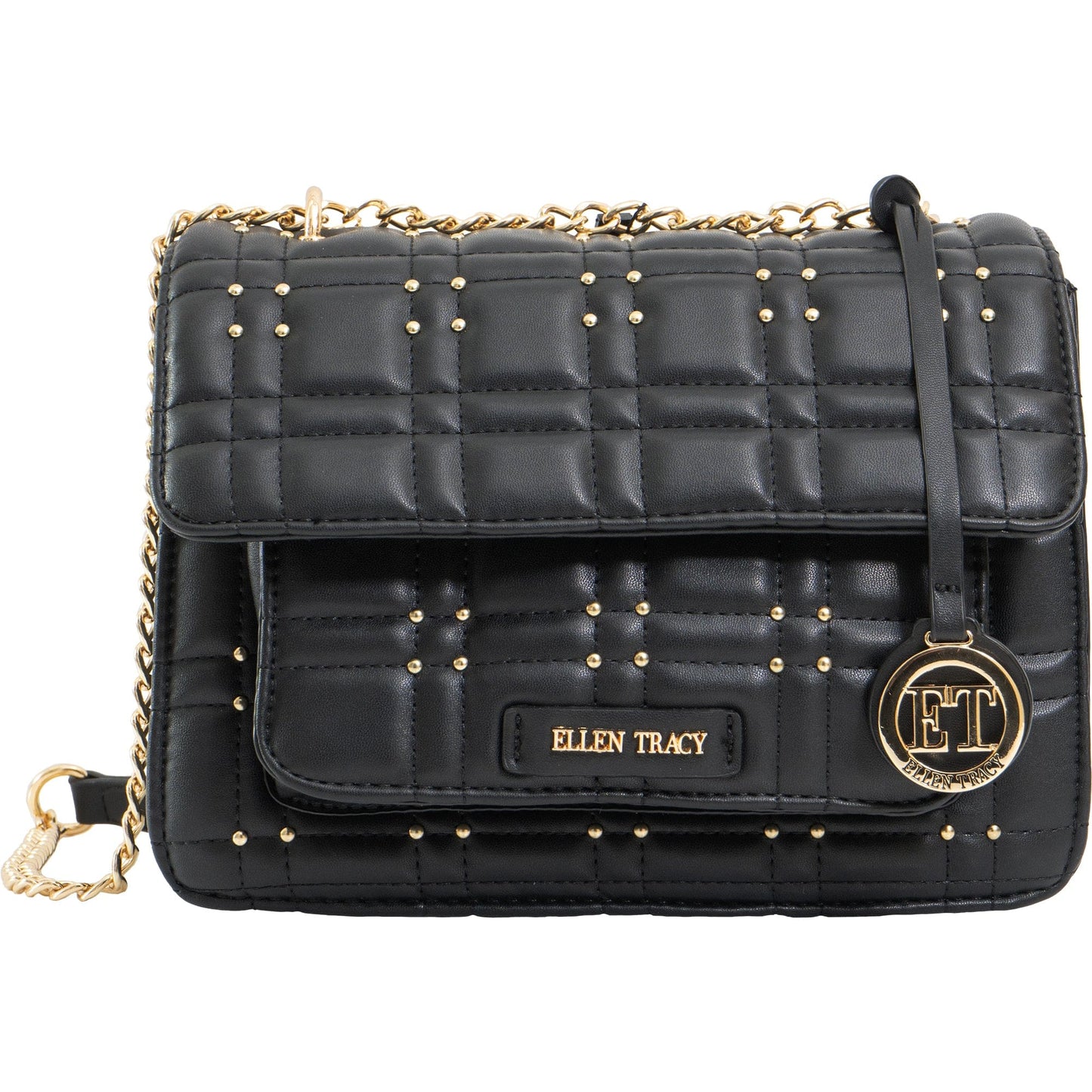 Ellen Tracy Studded Smooth Square Quilted Flap Crossbody