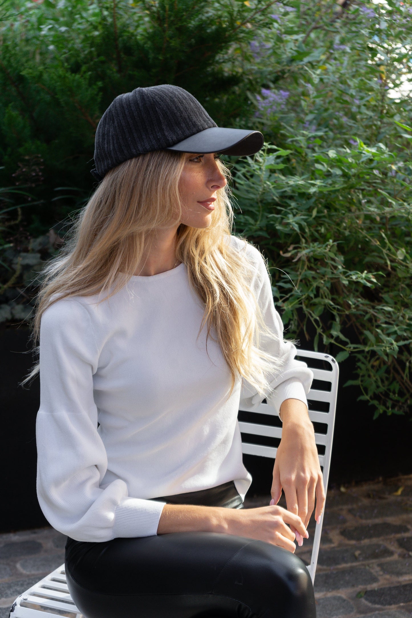 Magid Striped Felt Faux Leather Brim Baseball Cap