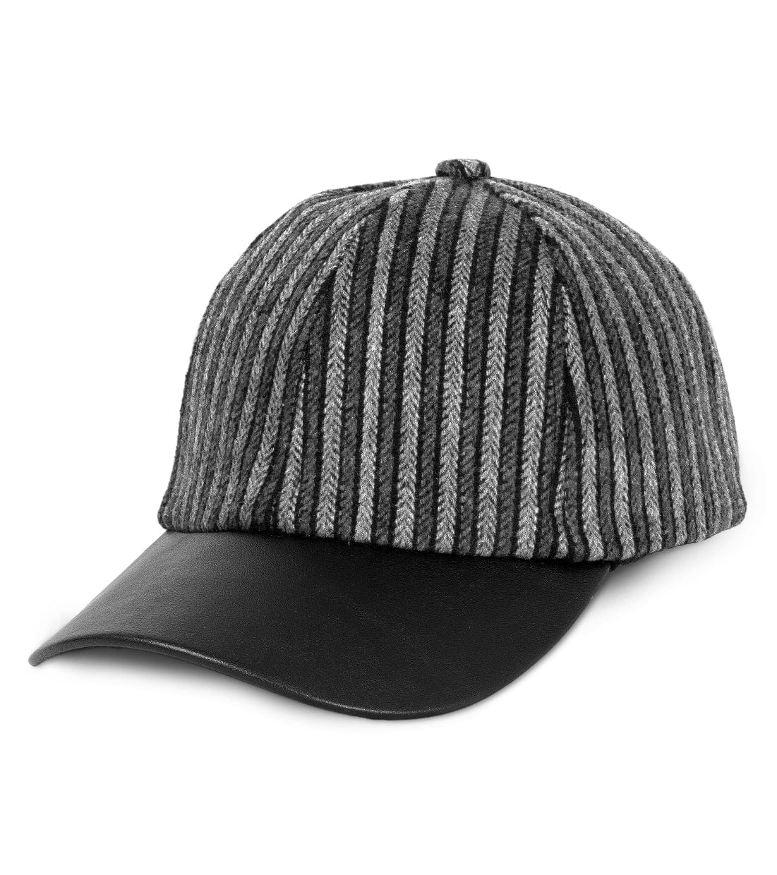 Magid Striped Felt Faux Leather Brim Baseball Cap