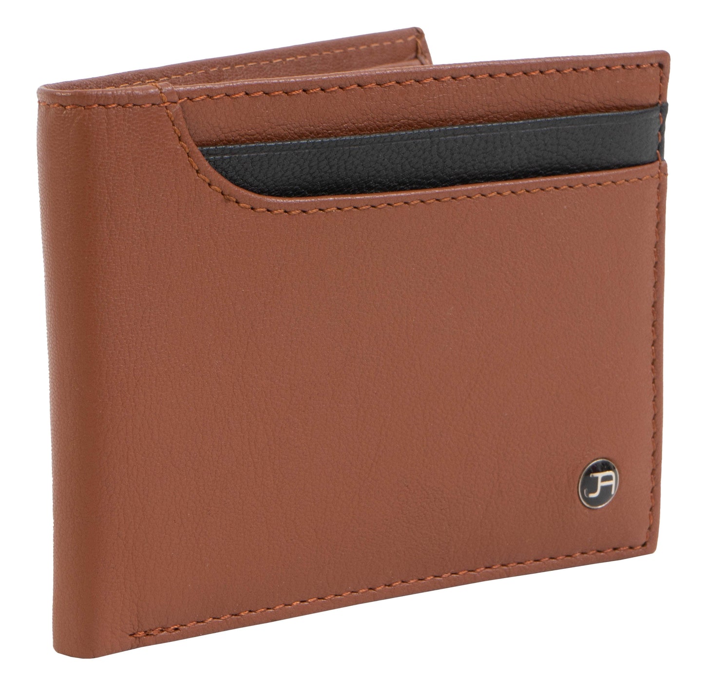 Jack Abrahams Goat Nappa Leather Bi-Fold Top Front Wallet Cognac/Black