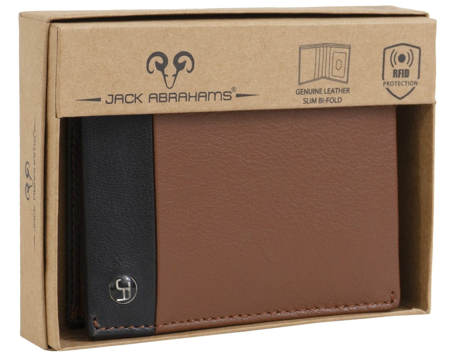 Jack Abrahams Goat Nappa Leather Bi-Fold Wallet with ID Window Cognac/Black