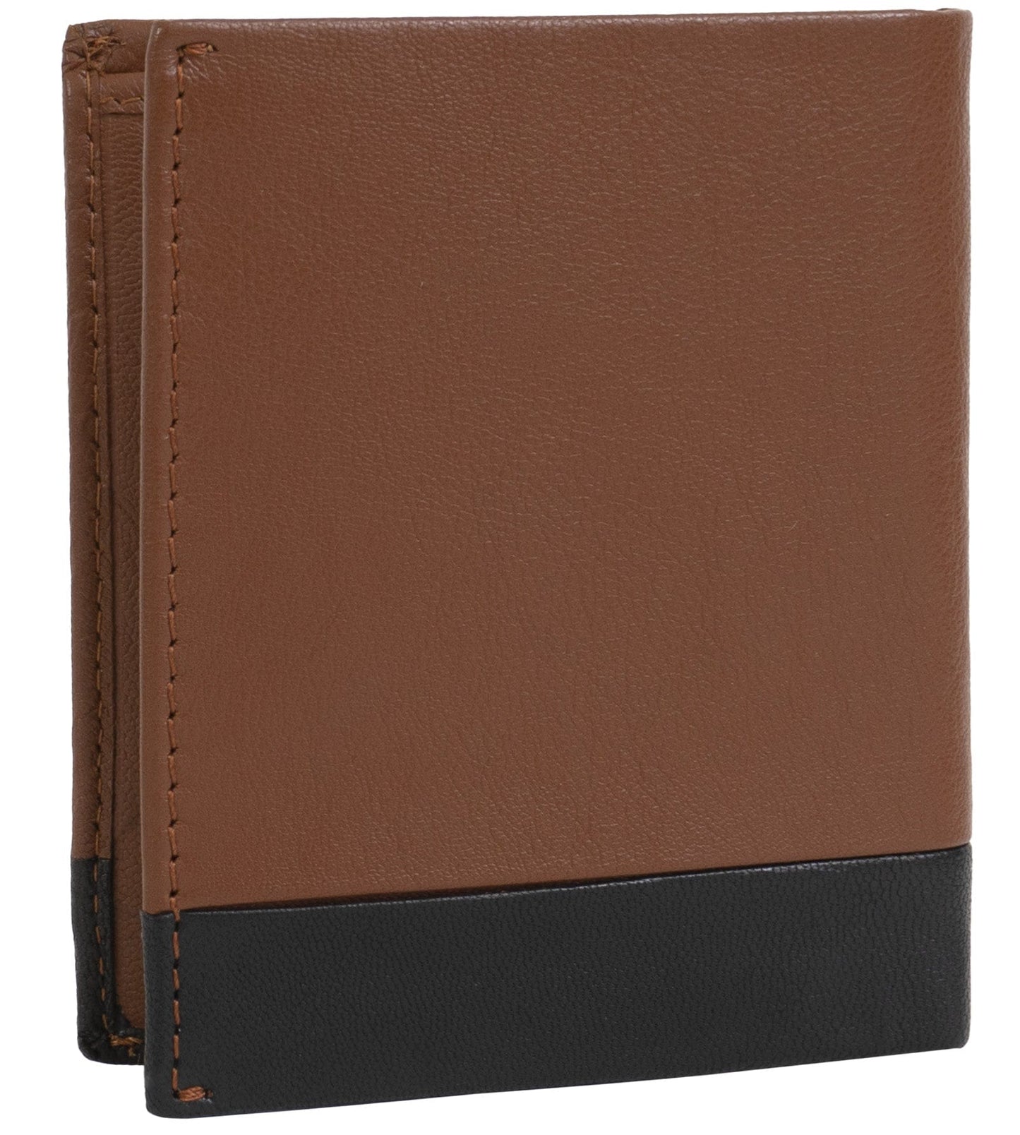 Jack Abrahams Goat Nappa Leather Bi-Fold Wallet with ID Window Cognac/Black