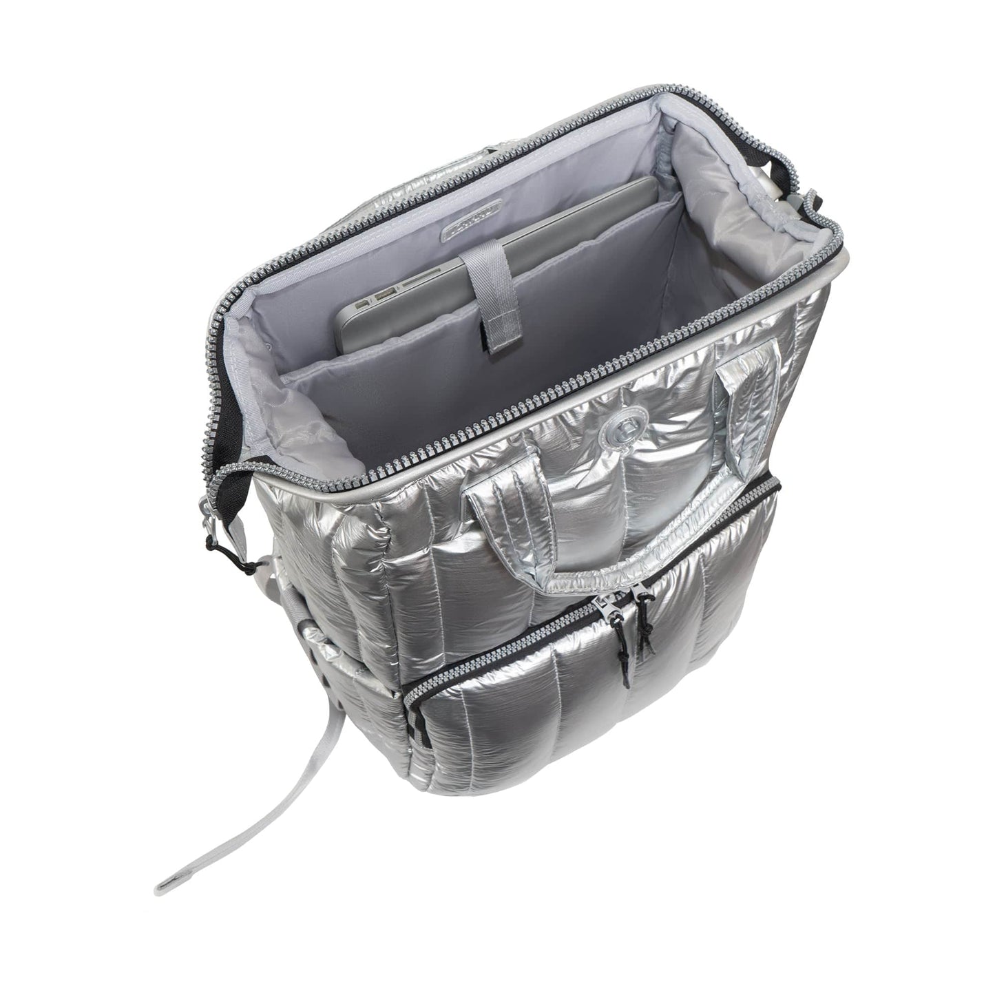 Joan & David Tubular Quilted Metallic Puffer Nylon 18-Inch Workbook Backpack