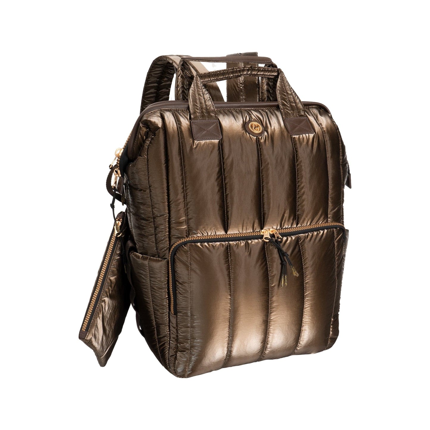 Joan & David Tubular Quilted Metallic Puffer Nylon 18-Inch Workbook Backpack