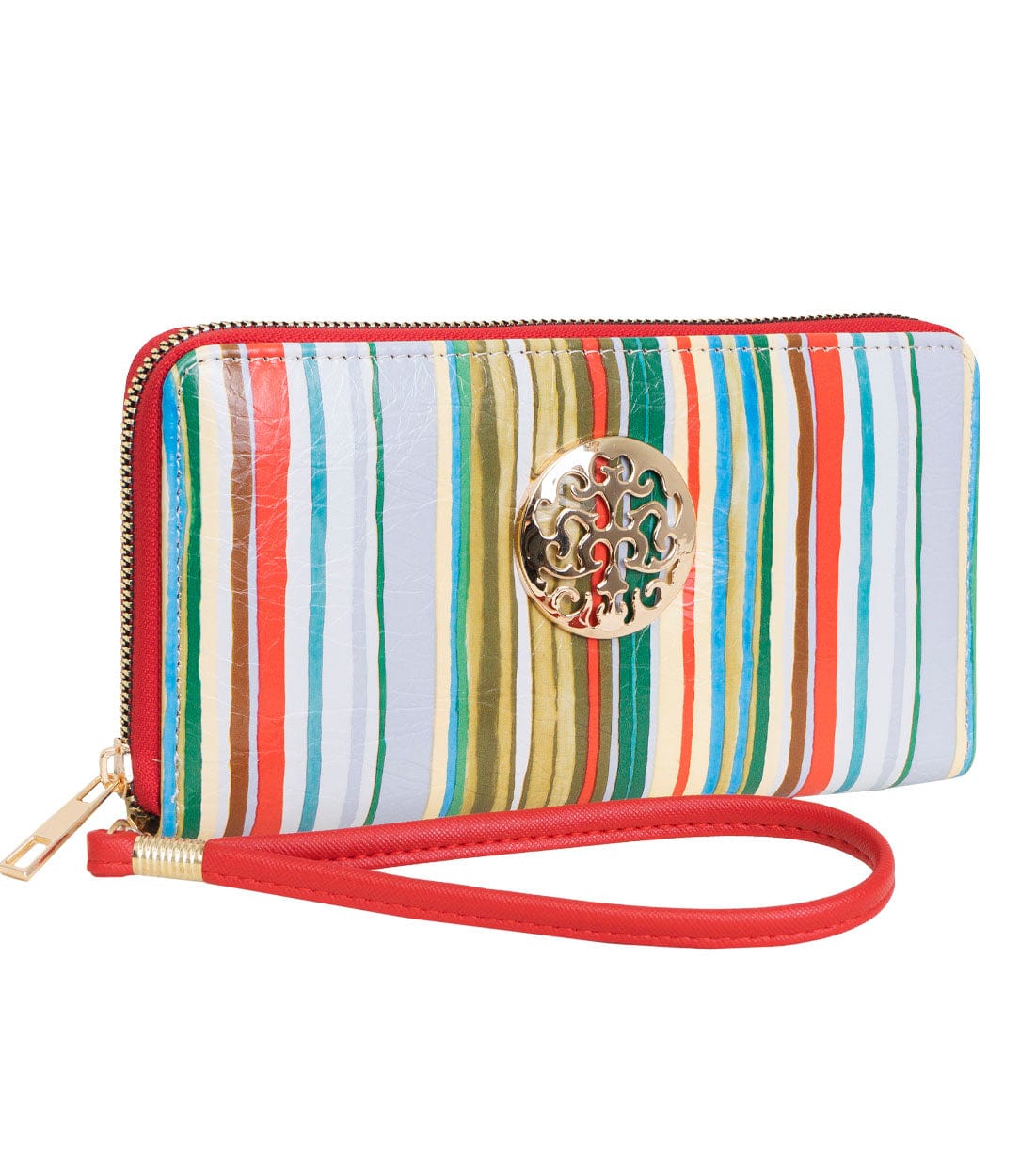 Rebecca & Rifka Multi Stripe Print Medallion Zip Wristlet Wallet