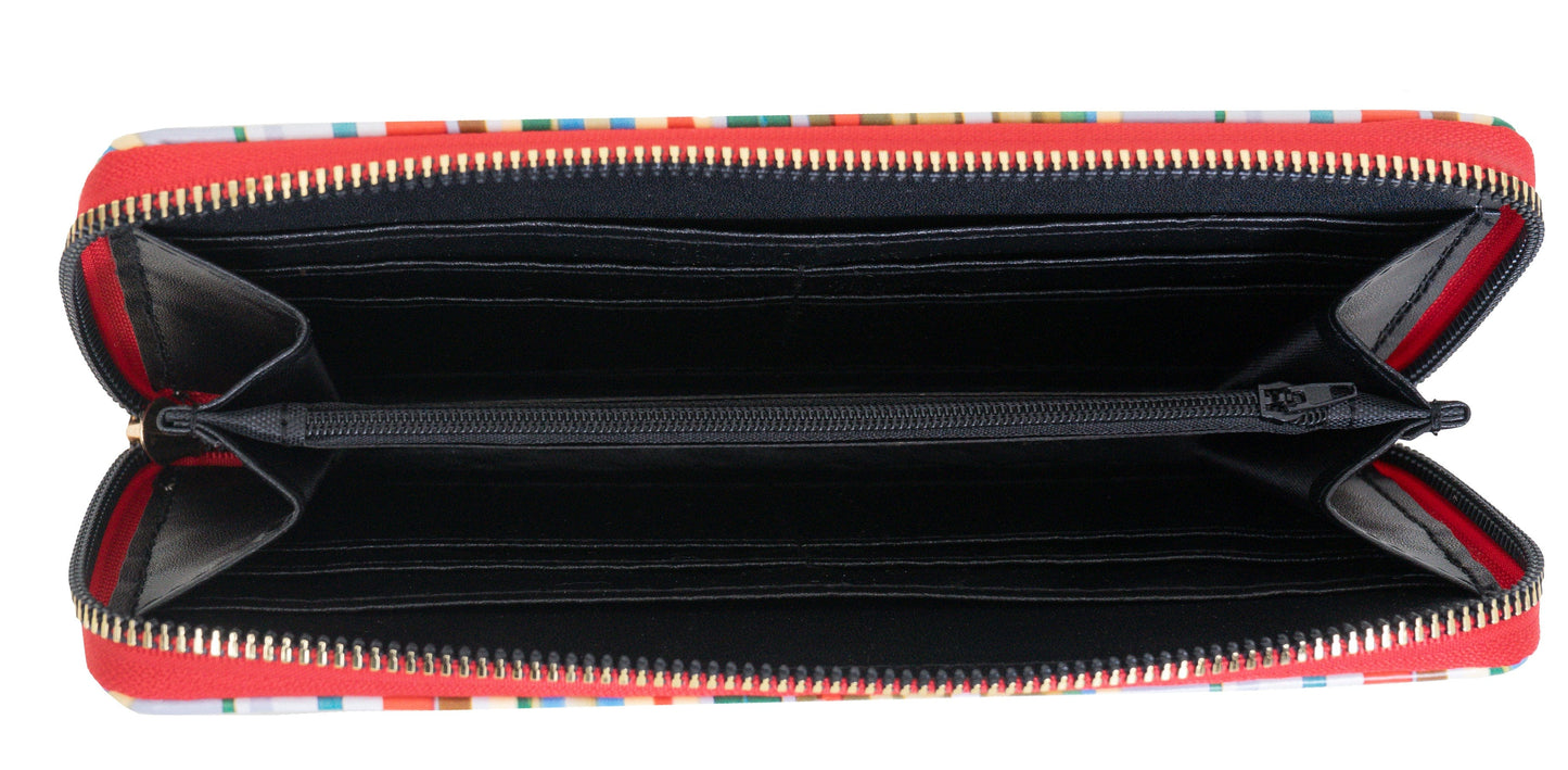 Rebecca & Rifka Multi Stripe Print Medallion Zip Wristlet Wallet