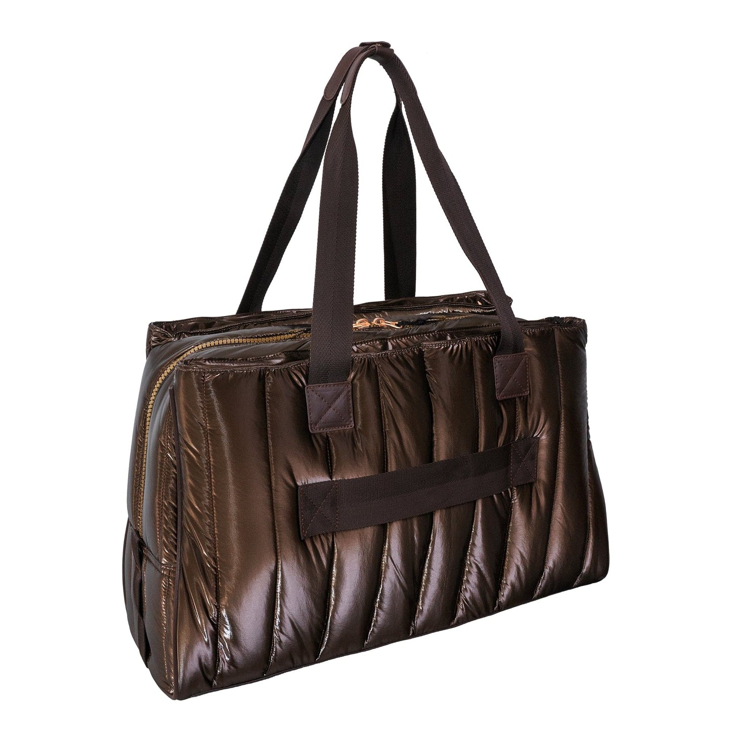 Joan & David Metallic Tubular Quilted Nylon Puffer Tote