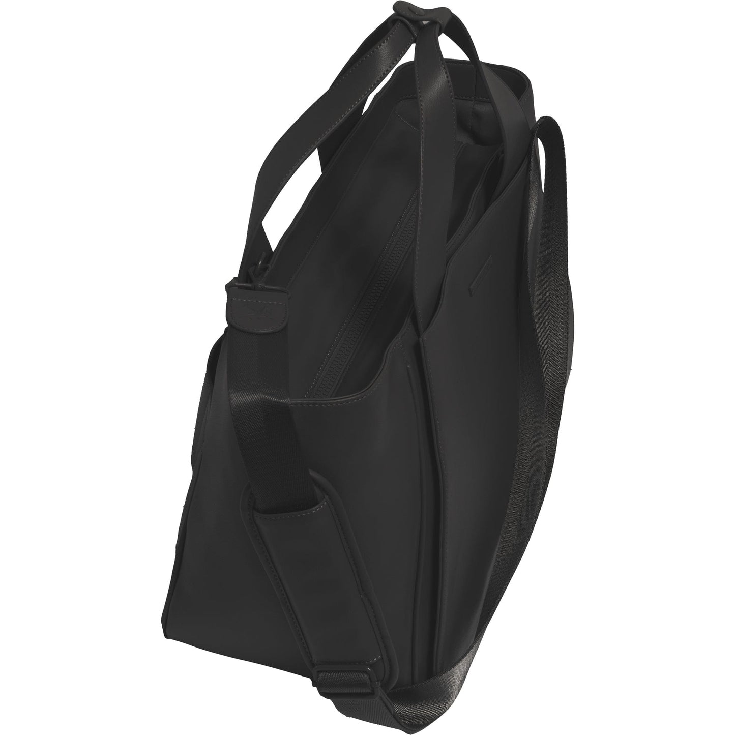 The Commuter East West Triple Compartment Vegan Leather Tote- Black