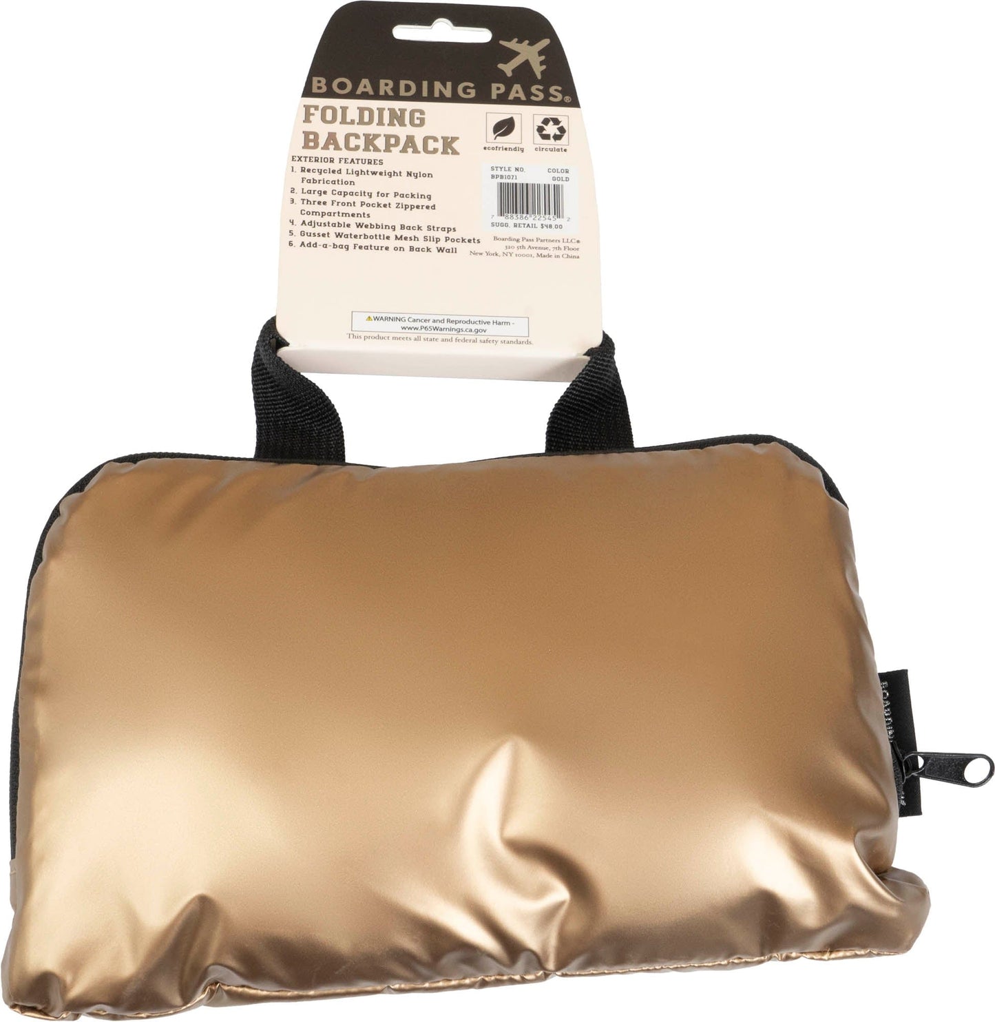 Boarding Pass Recycled Metallic Foldable & Packable Pouch Multi Compartment Backpack