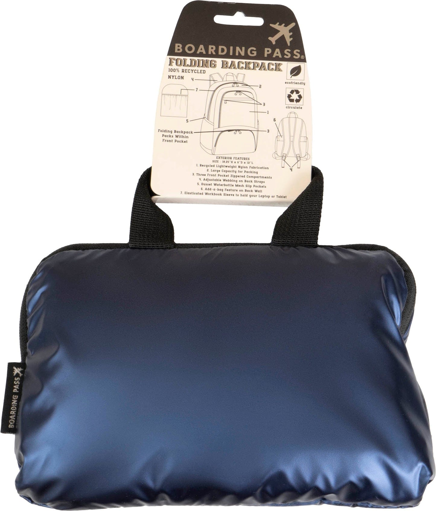 Boarding Pass Recycled Metallic Foldable & Packable Pouch Multi Compartment Backpack