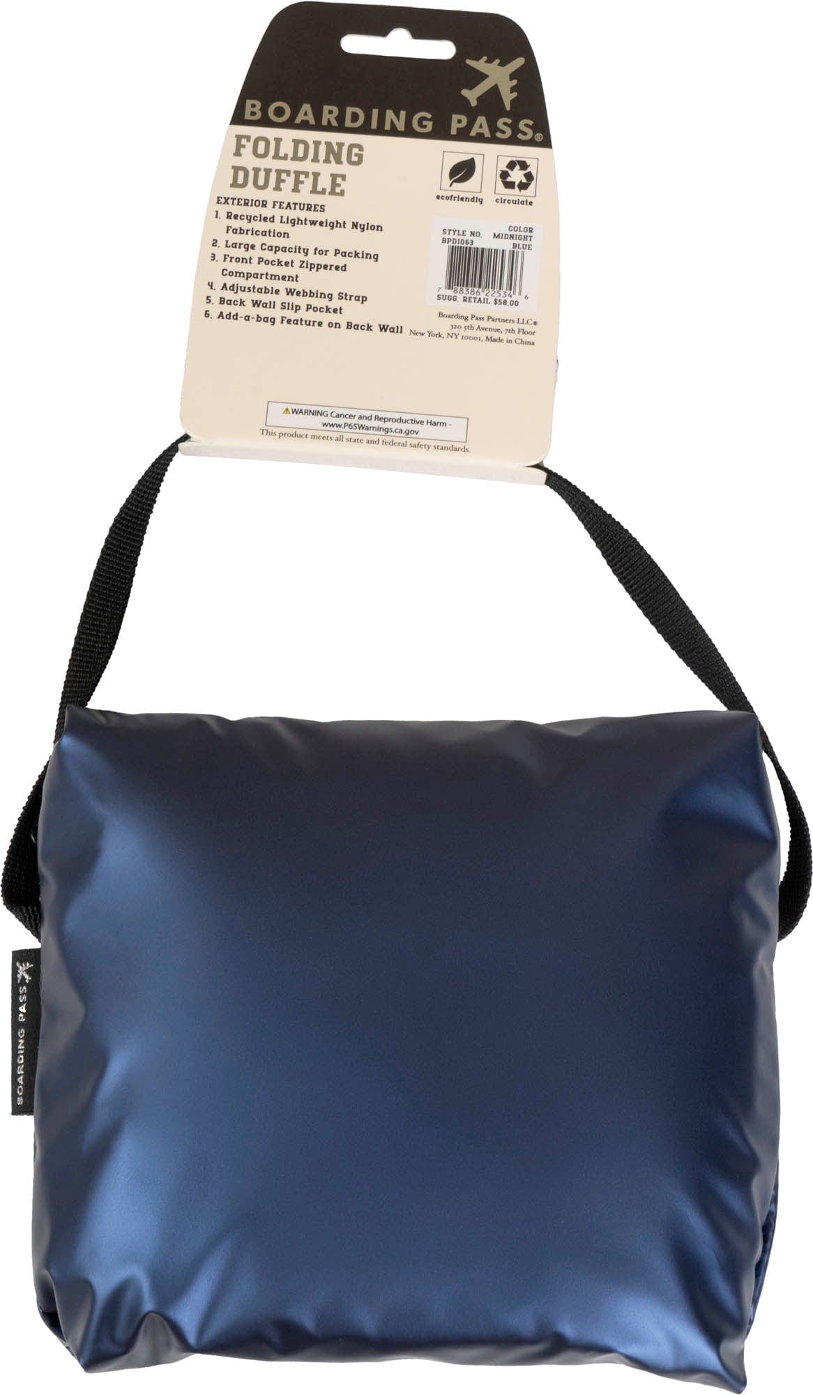 Boarding Pass Recycled Metallic Foldable & Packable Pouch Duffel Travel Bag