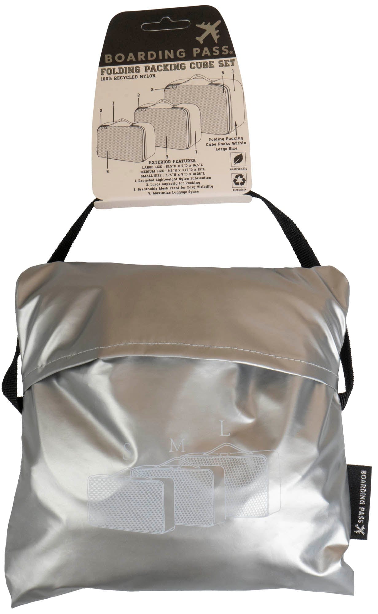 Boarding Pass Recycled Metallic Foldable & Packable Pouch Packing Cubes Set