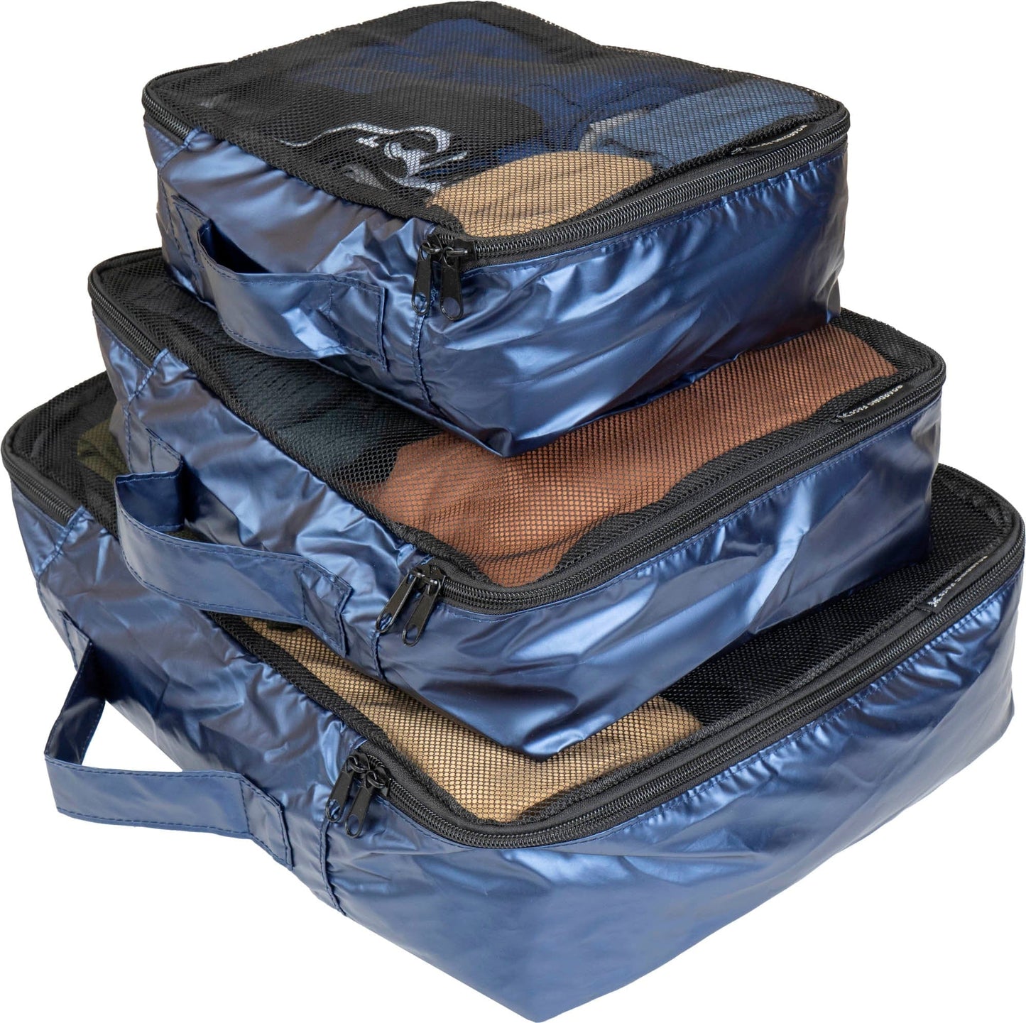 Boarding Pass Recycled Metallic Foldable & Packable Pouch Packing Cubes Set