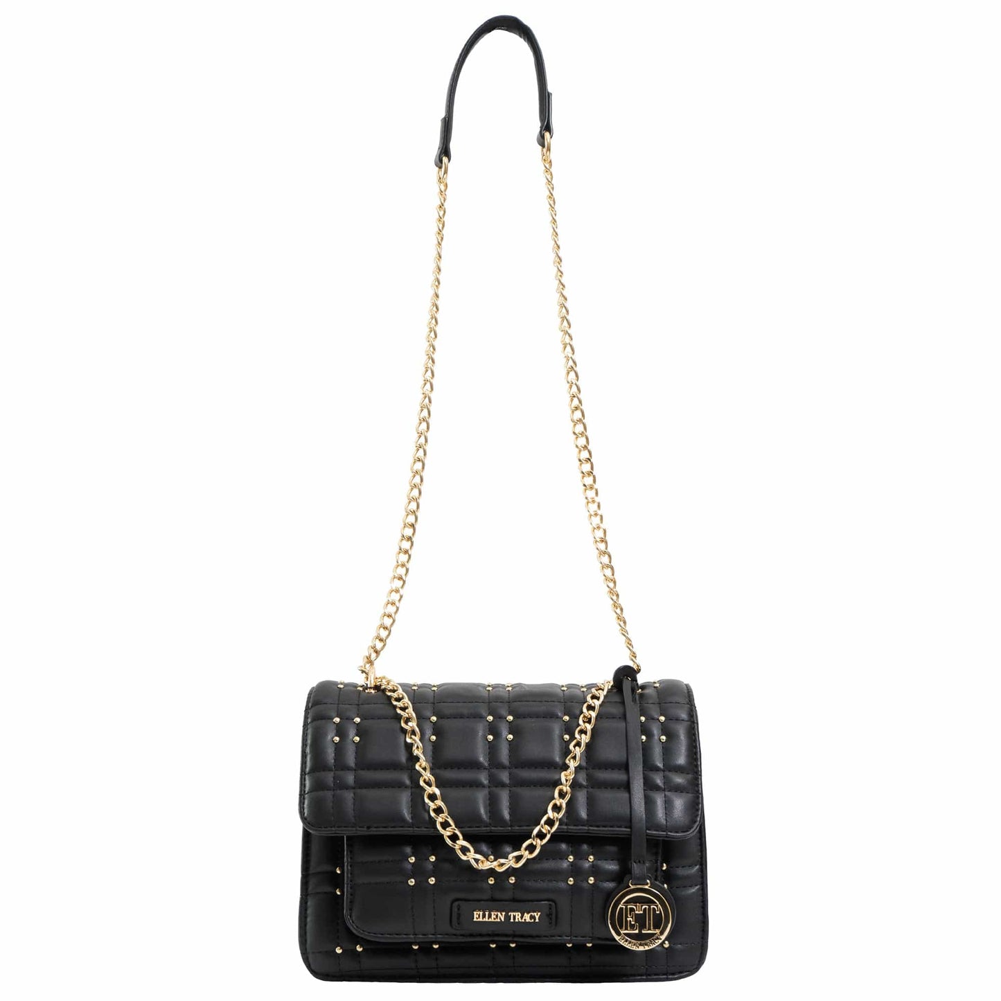 Ellen Tracy Studded Smooth Square Quilted Flap Crossbody