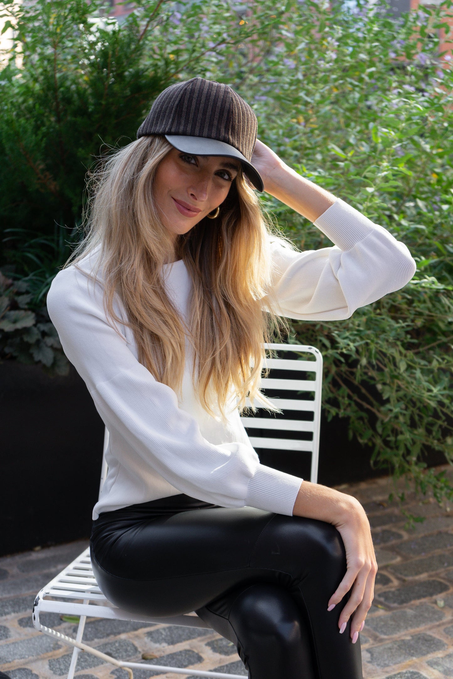 Magid Striped Felt Faux Leather Brim Baseball Cap