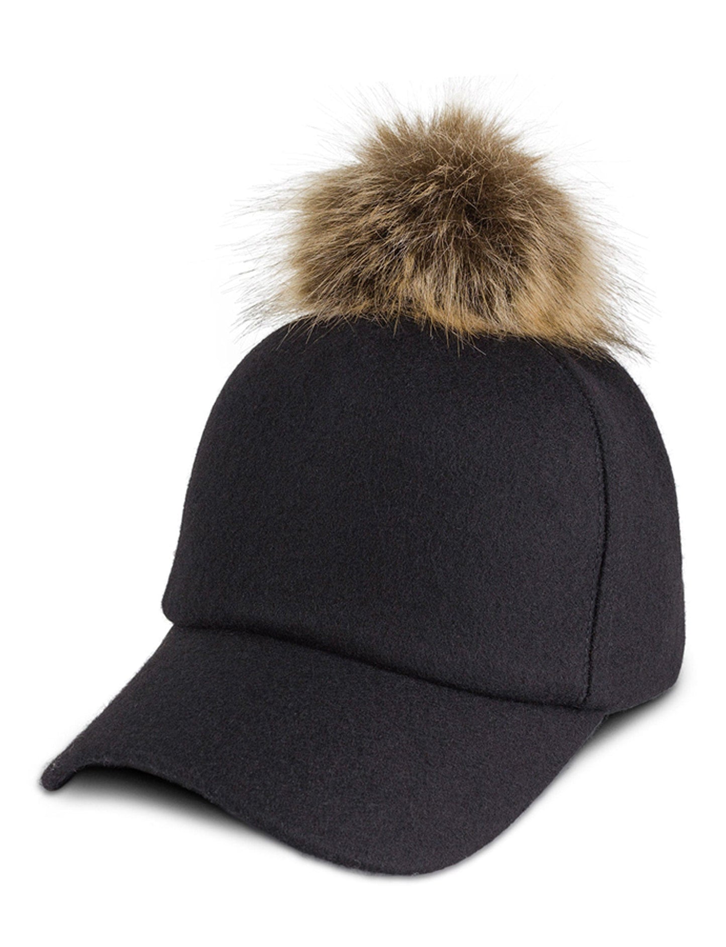 Magid Faux Fur Pom Pom Baseball Cap