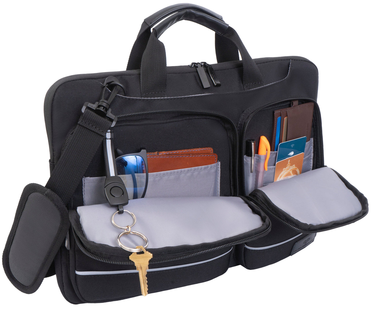 Jack Abrahams |The Preppy | 18-In Men's Lightweight Twill Laptop Briefcase with Reflectors