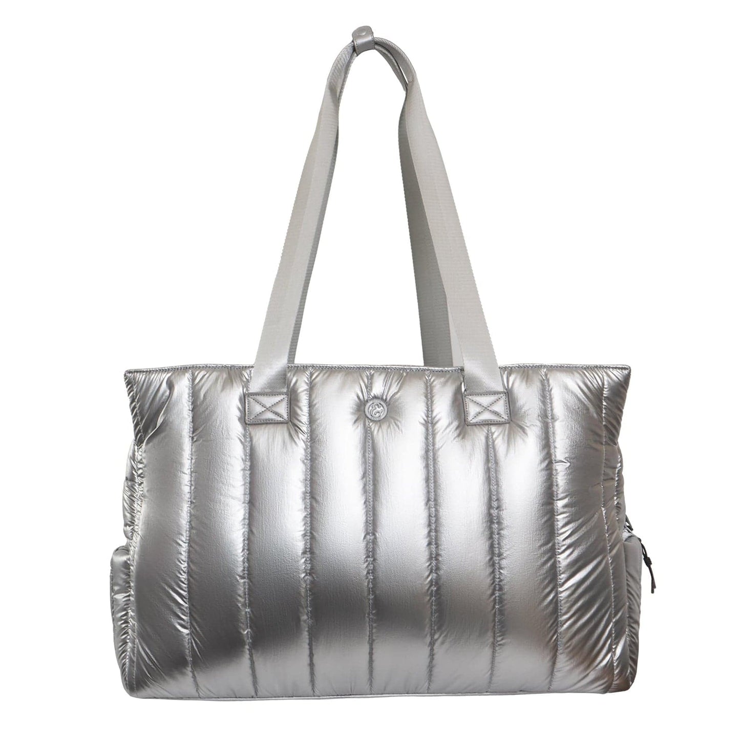 Joan & David Metallic Tubular Quilted Nylon Puffer Tote