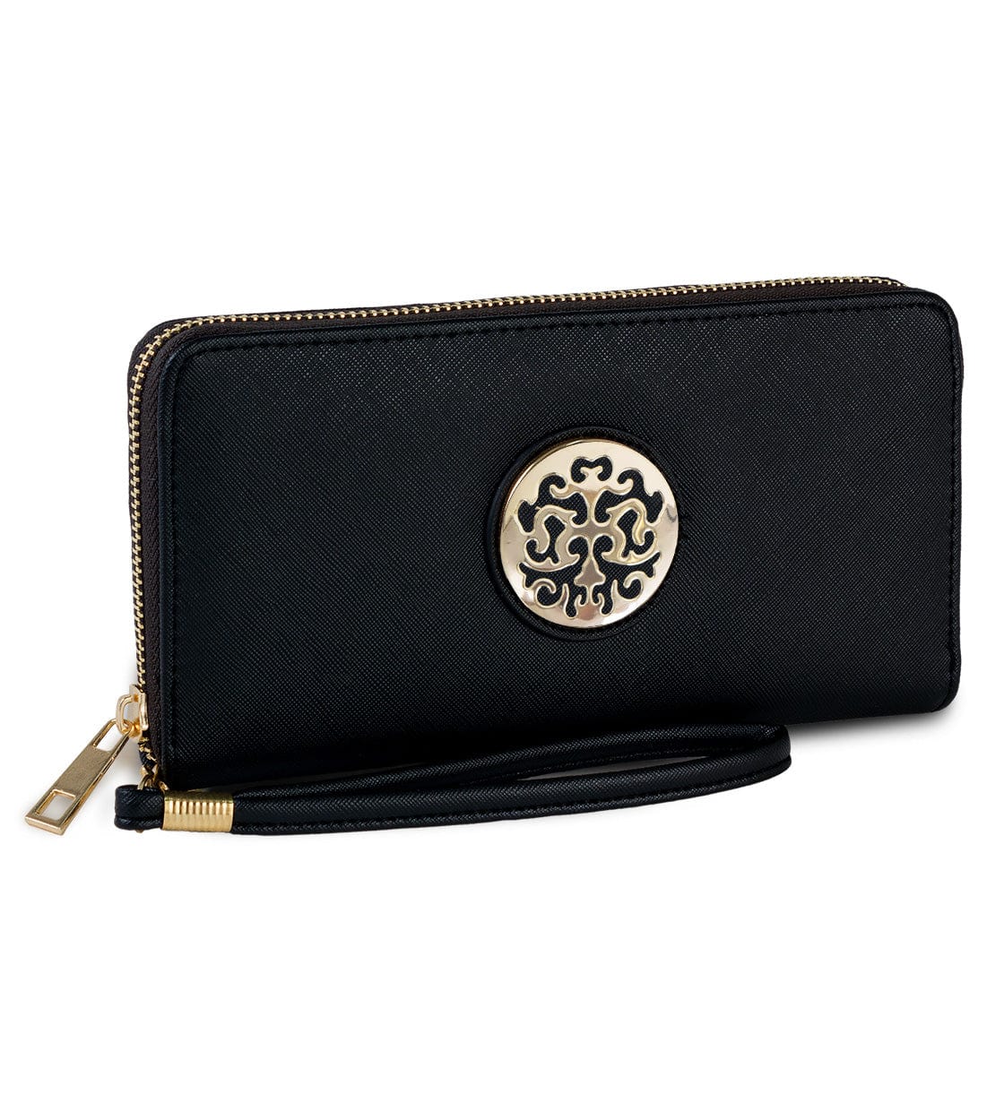 Rebecca & Rifka Saffiano Medallion Zip Wristlet Wallet