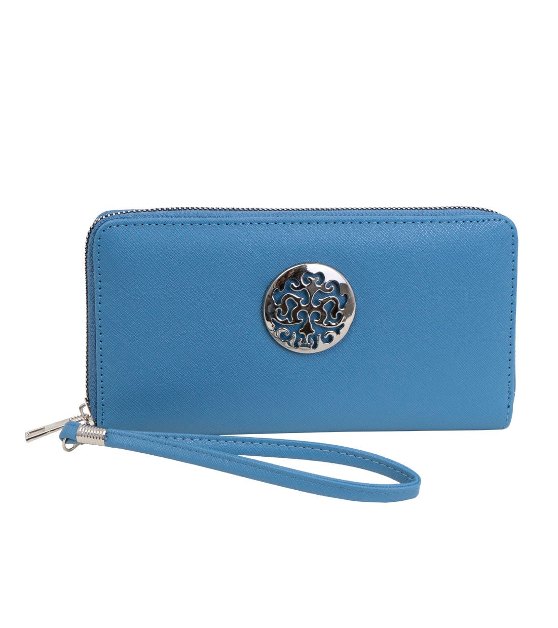 Rebecca & Rifka Saffiano Medallion Zip Wristlet Wallet