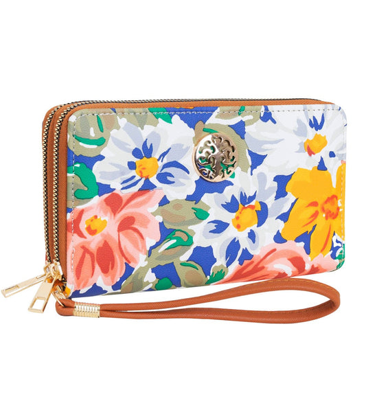 Rebecca & Rifka Floral Print Medallion Double Zip Wristlet Wallet