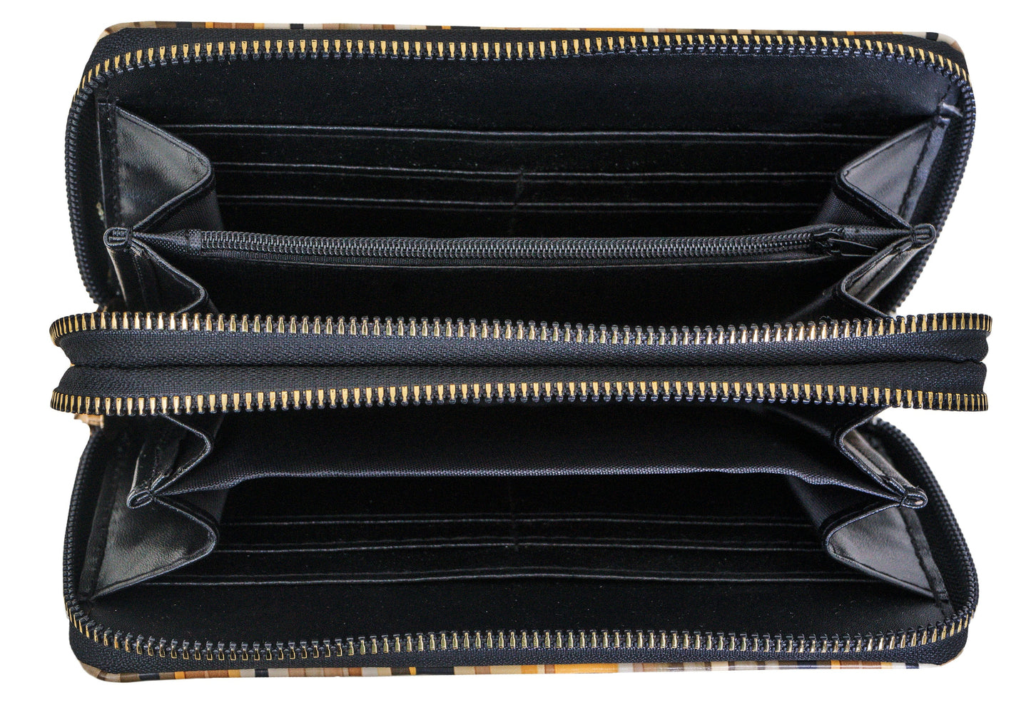 Rebecca & Rifka Multi Stripe Print Medallion Double Zip Wristlet Wallet