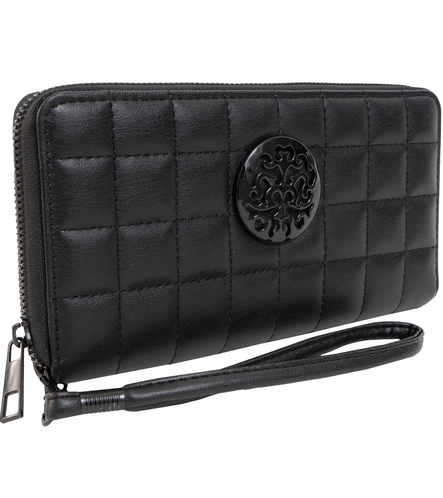 Rebecca & Rifka Smooth Boxed Quilt Medallion Zip Wristlet Wallet