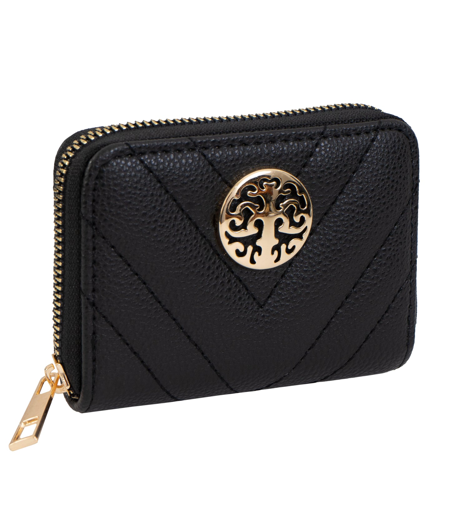 Rebecca & Rifka Quilted Pebble Chevron Medallion Zip Accordian Wallet