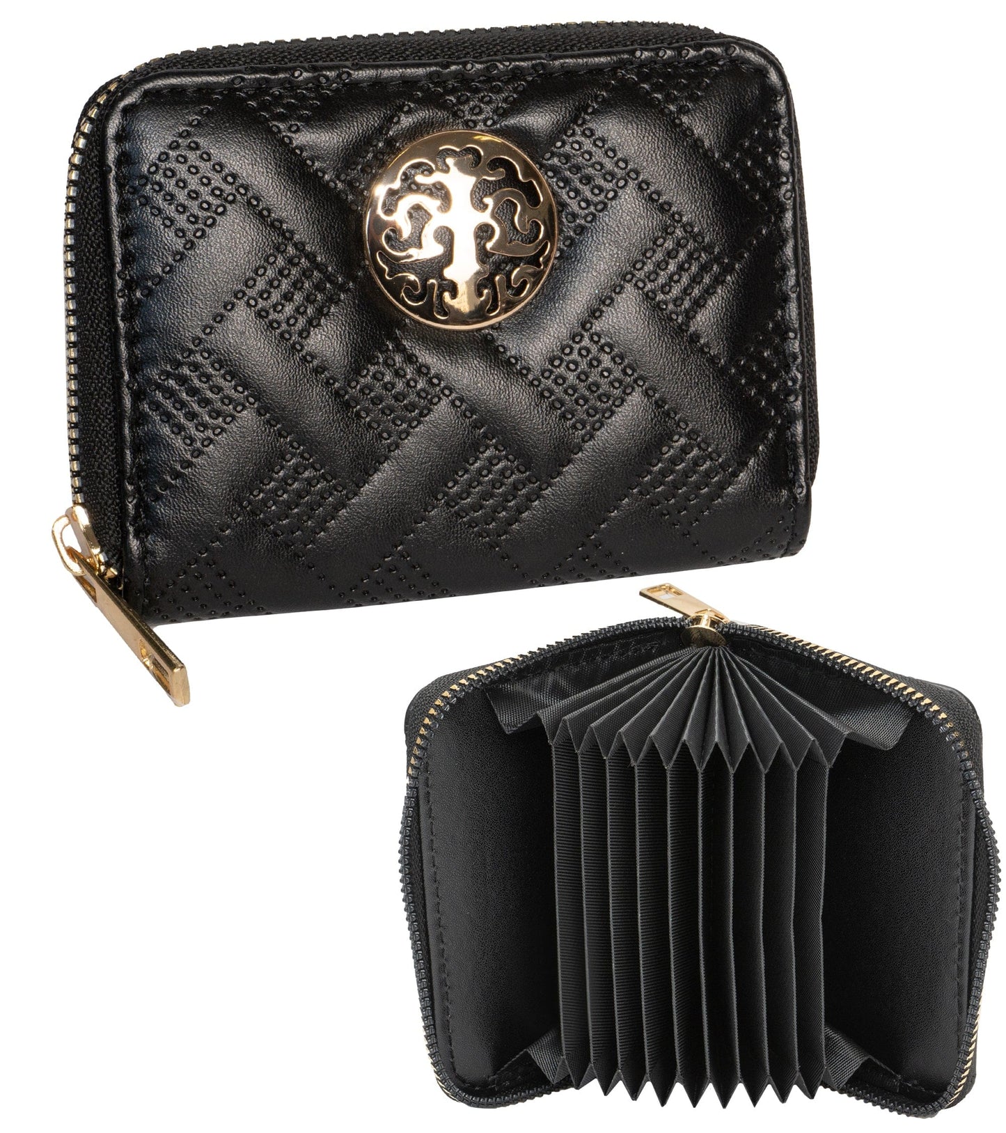 Rebecca & Rifka Smooth Basket Weave Quilt Medallion Zip Accordian Wallet