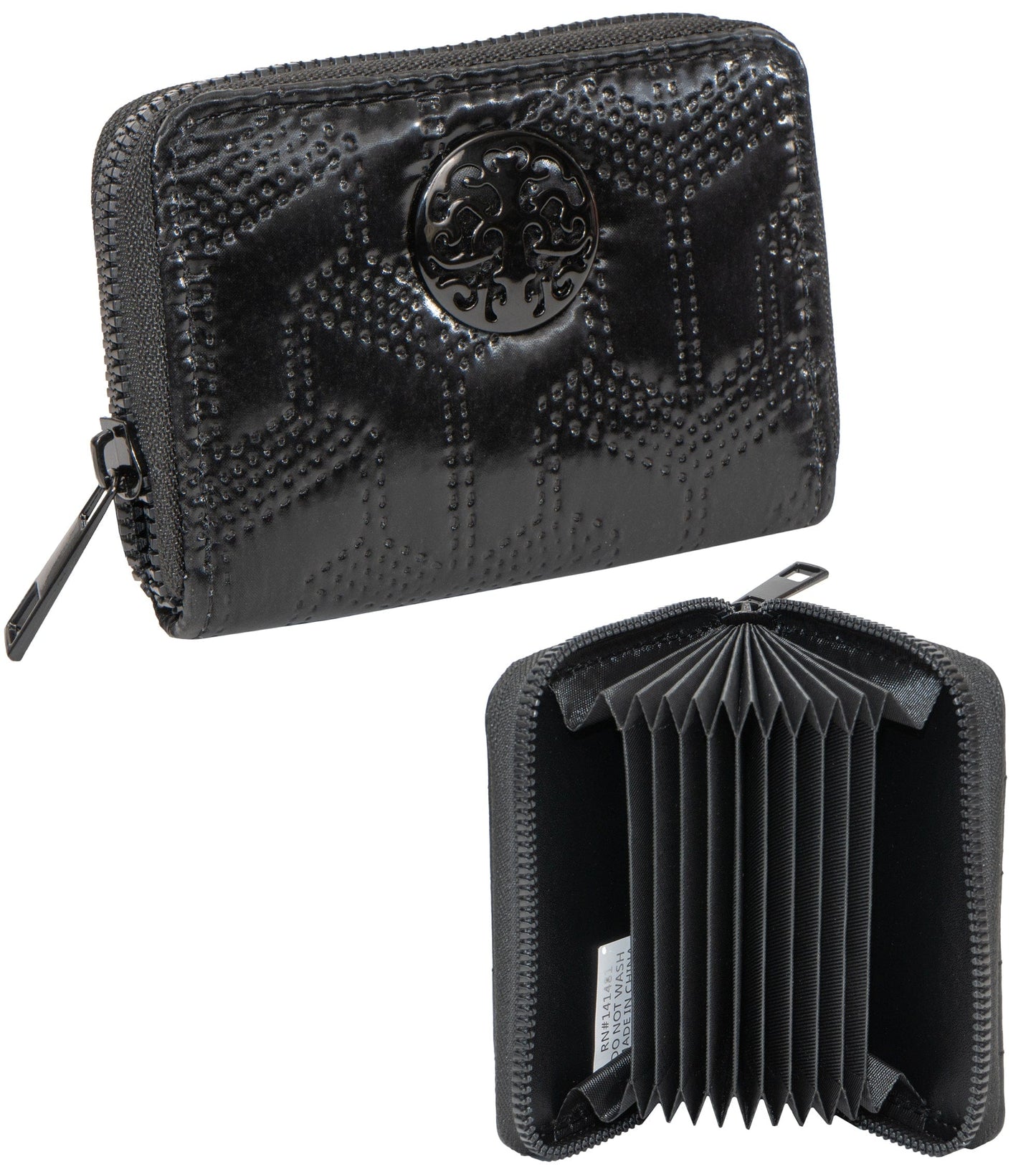 Rebecca & Rifka Patent Geometric Quilt Medallion Zip Accordian Wallet