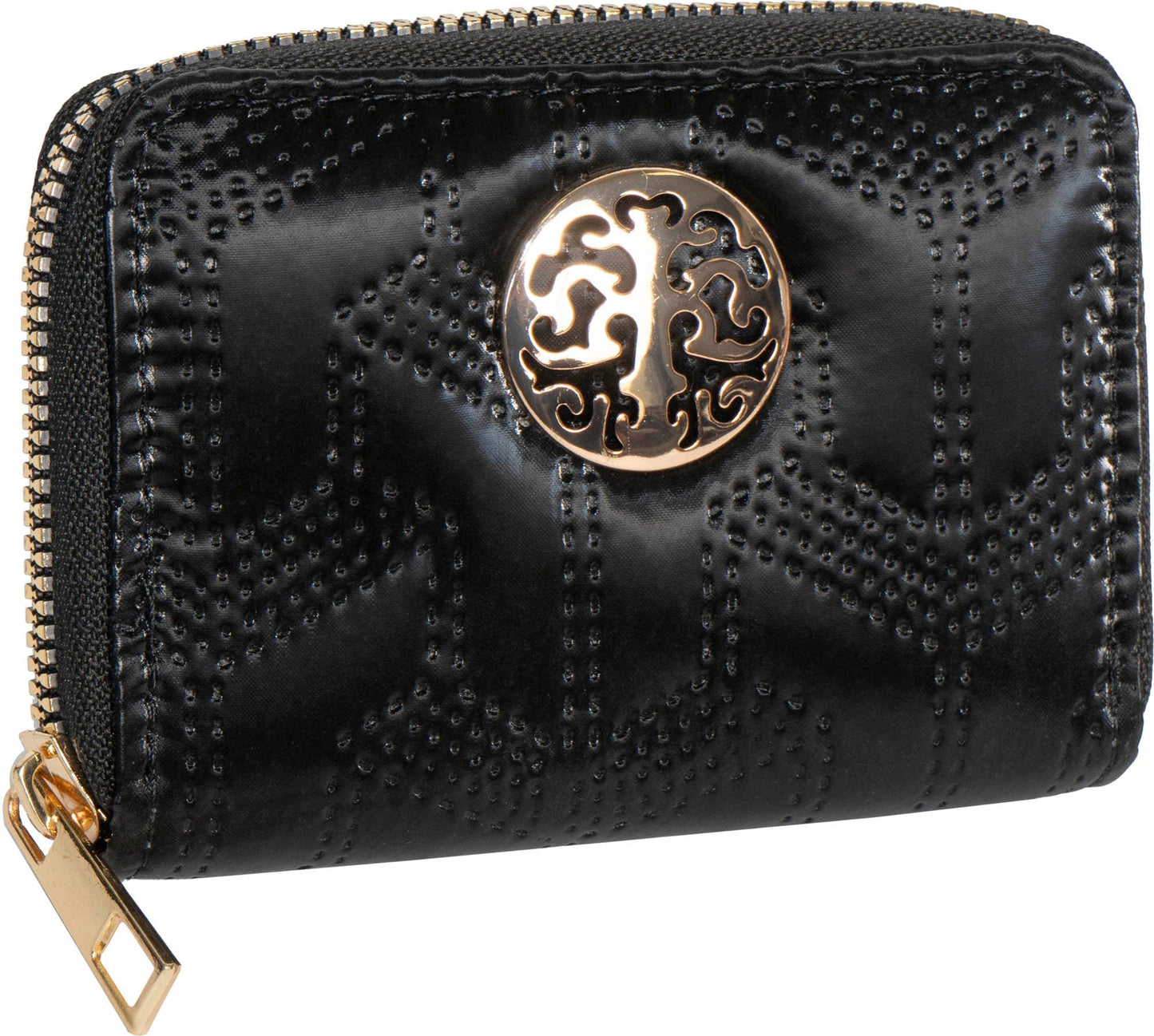 Rebecca & Rifka Patent Geometric Quilt Medallion Zip Accordian Wallet