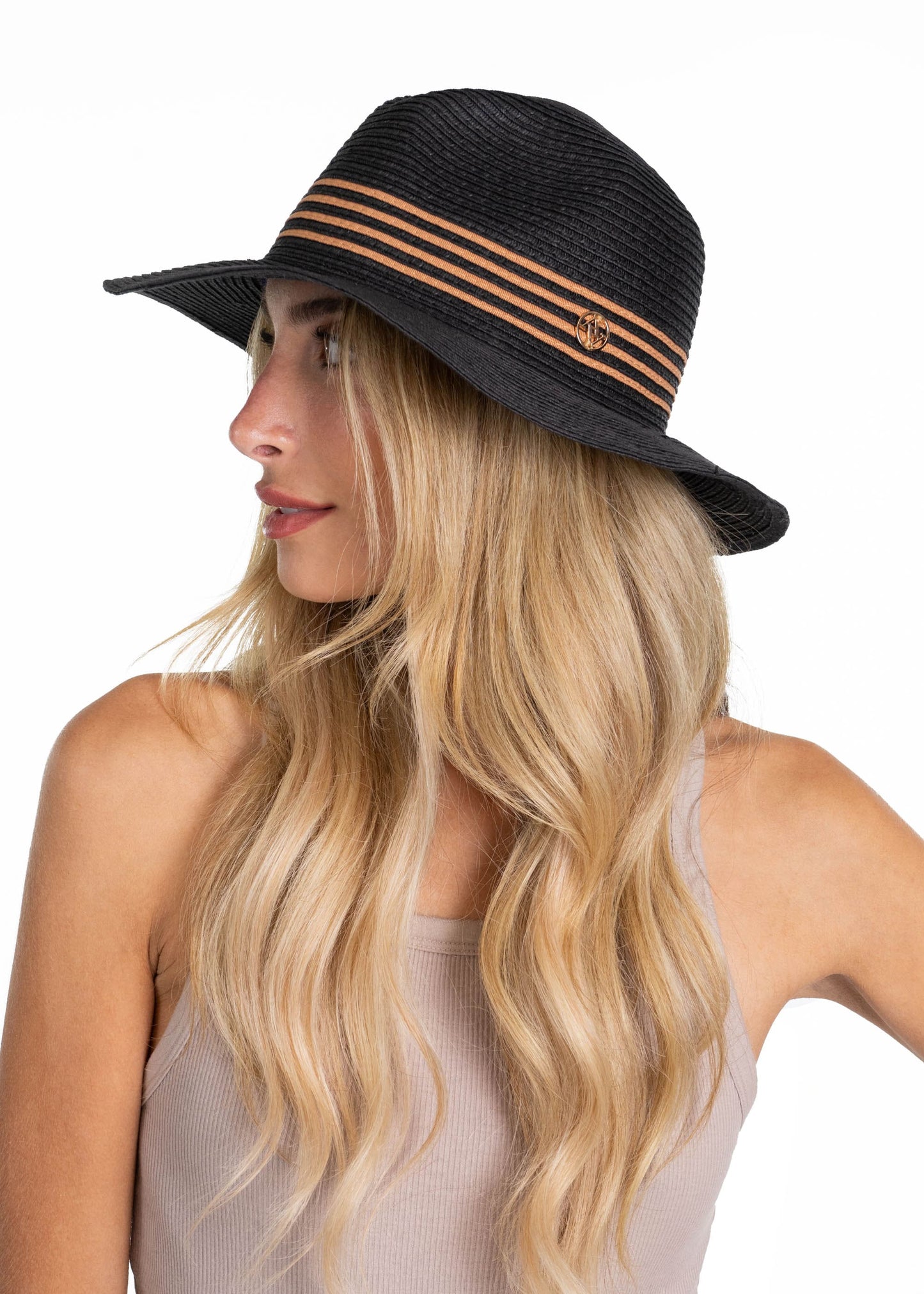 Adrienne Vittadini Striped Crown Straw Panama