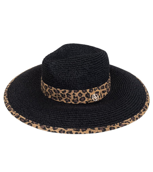 Adrienne Vittadini Leopard Print Trim Straw Panama