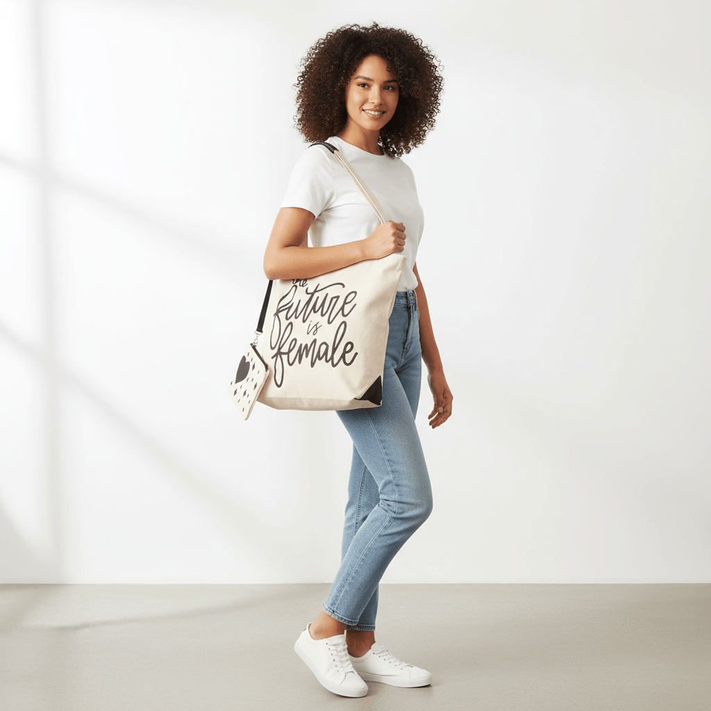 Magid Canvas "THE FUTURE IS FEMALE" Script Tote With Pouch