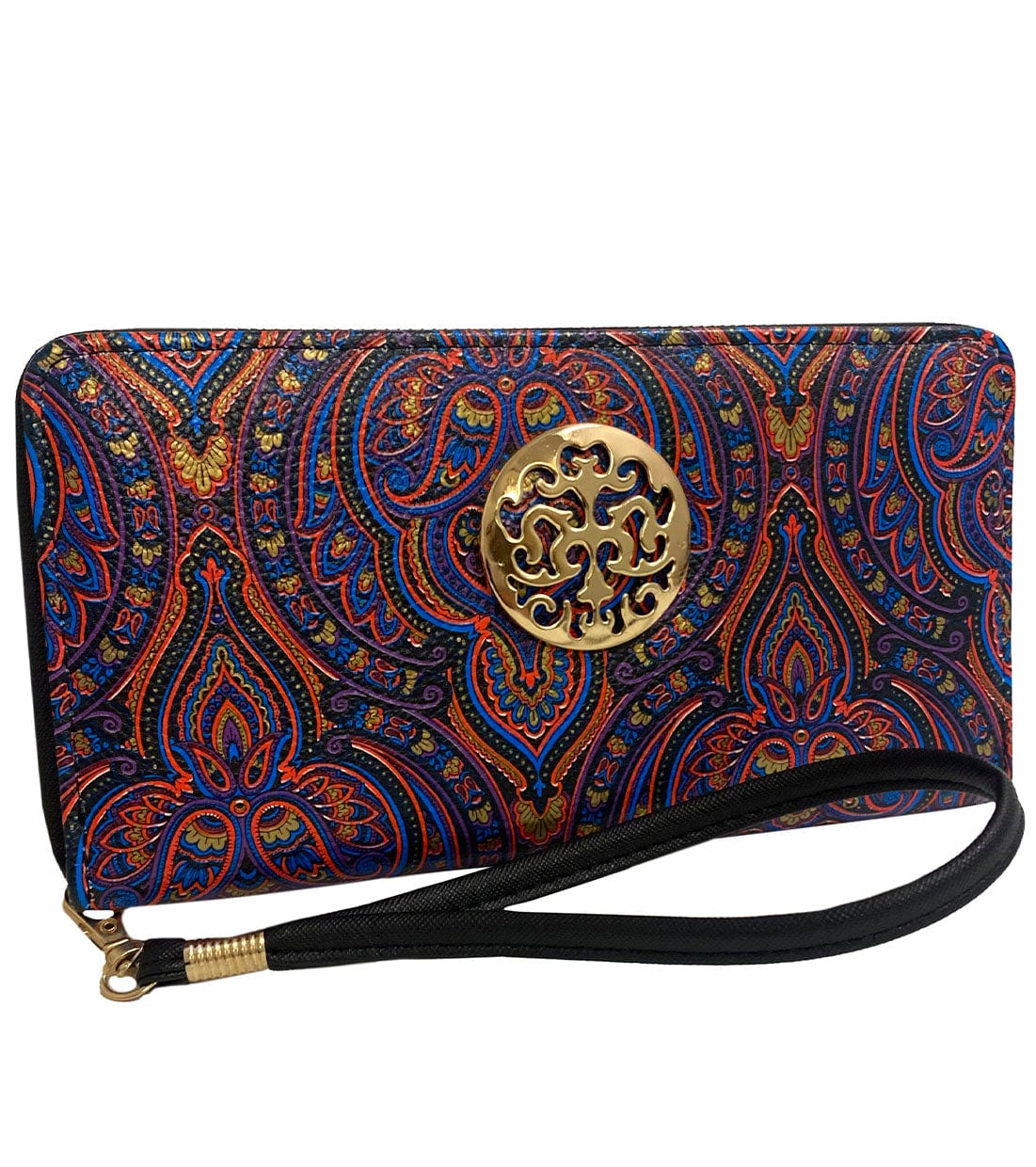 Rebecca & Rifka Paisley Print Medallion Zip Wristlet Wallet