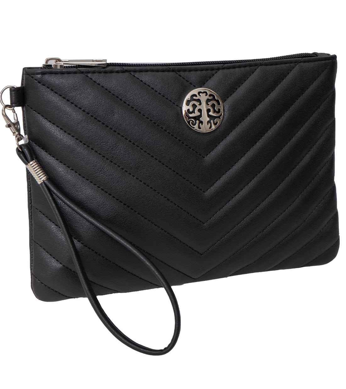 Rebecca & Rifka Smooth Chevron Quilted Medallion Zip Wristlet