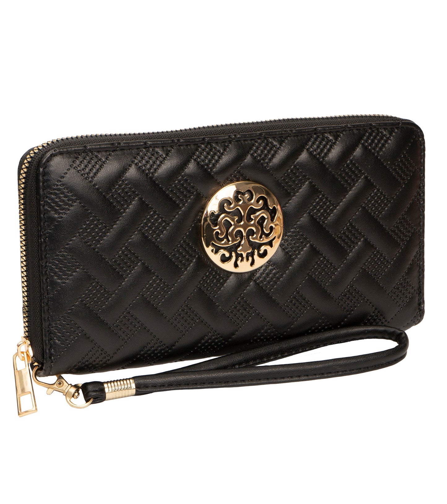 Rebecca & Rifka Smooth Basket Weave Quilt Medallion Zip Wristlet Wallet
